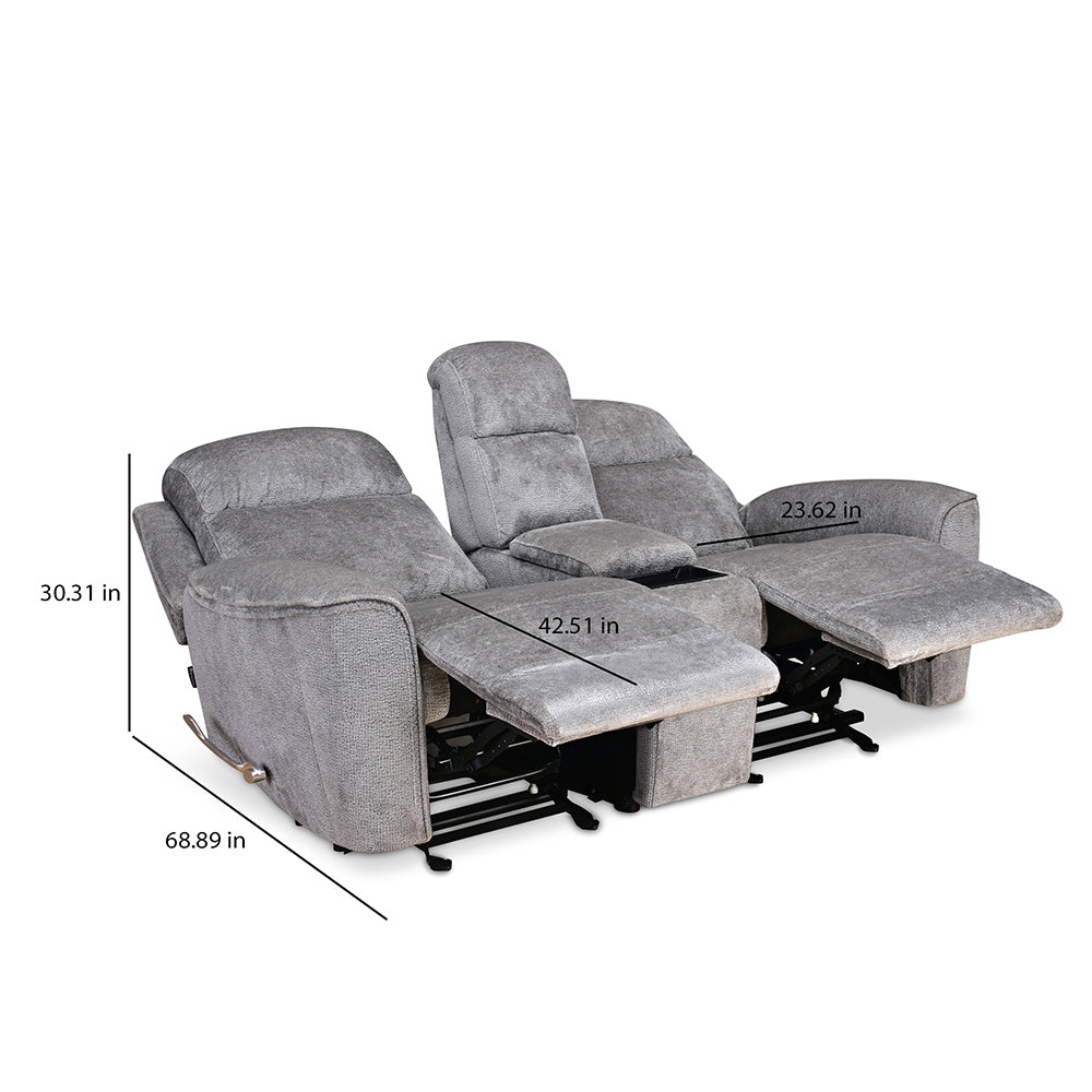 Favian 2 Seater Rocker Recliner Sofa With Console- Grey