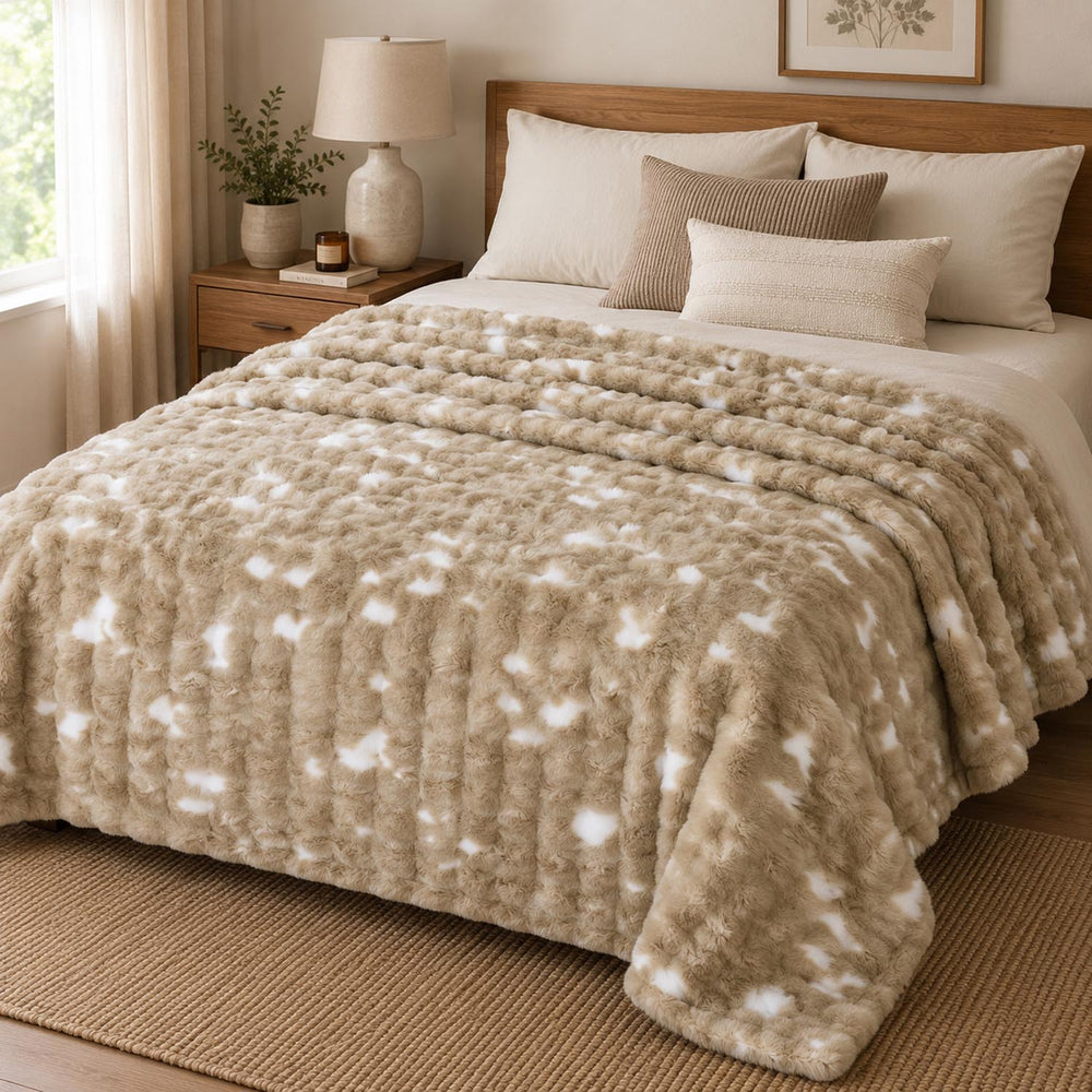 Soft Fur Polyester Double Blanket- Cream