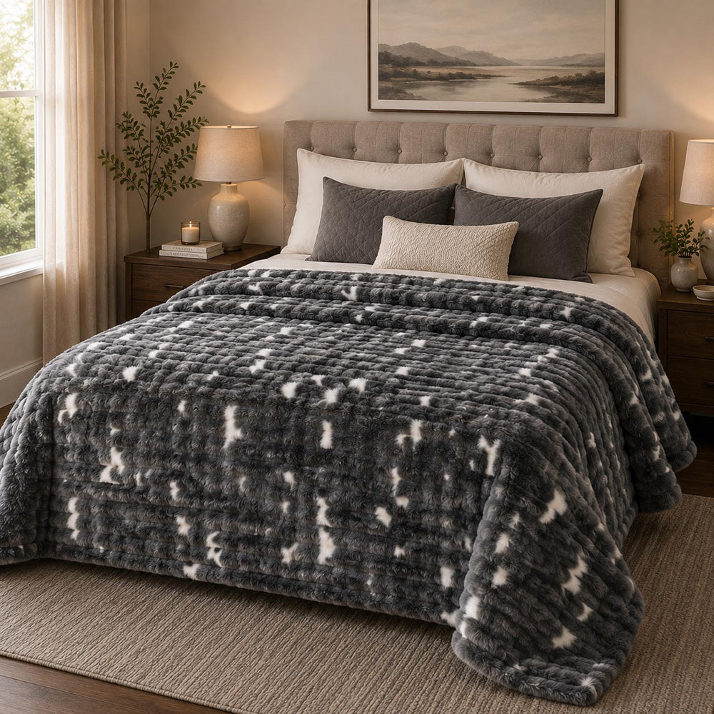 Soft Fur Polyester Single Blanket- Grey