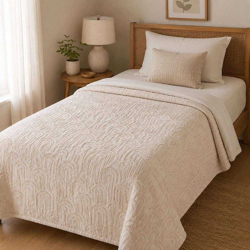 Arch Jacquard Polyester Single Blanket- Beige
