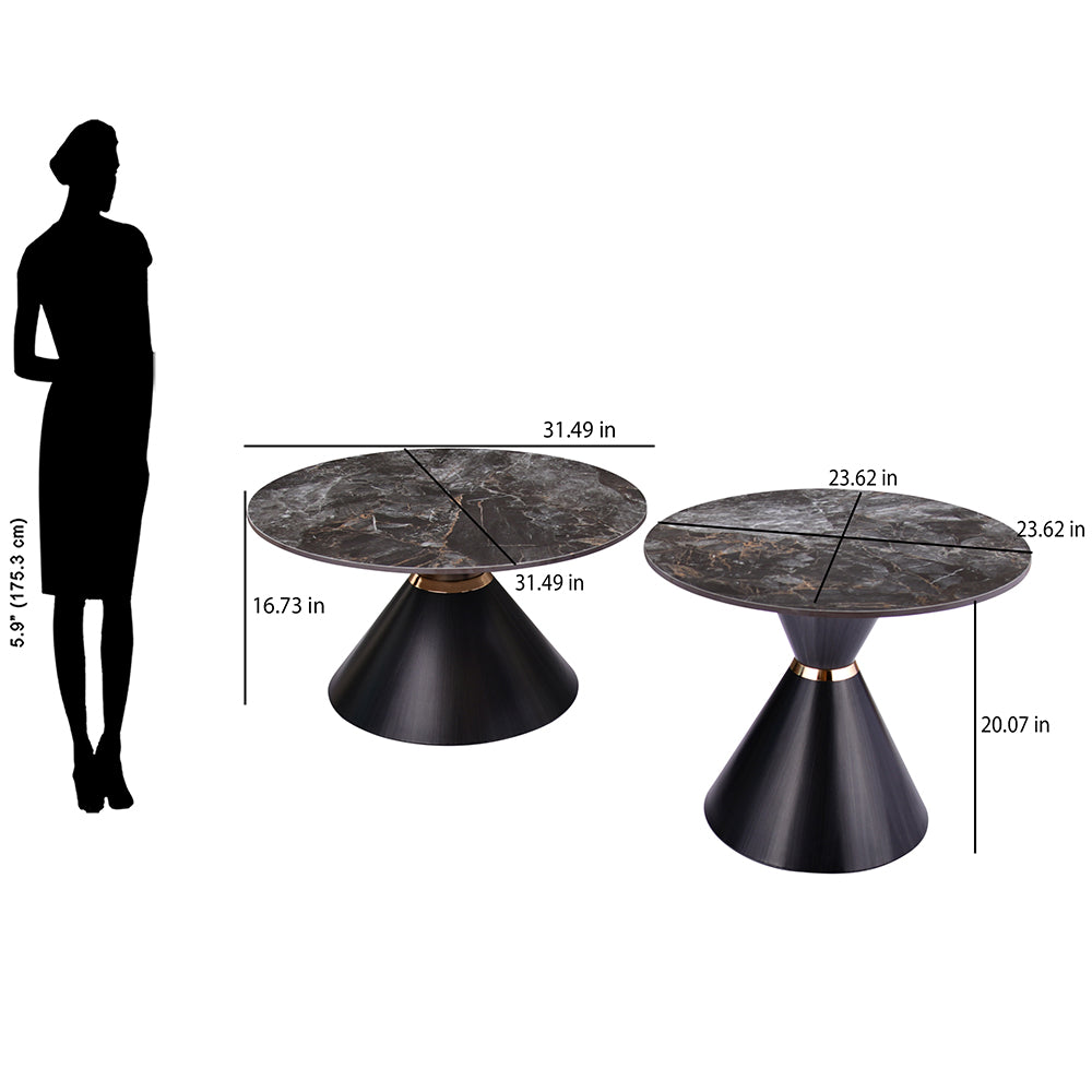 Gemma Ceramic Top Center & Side Table Set (Black)