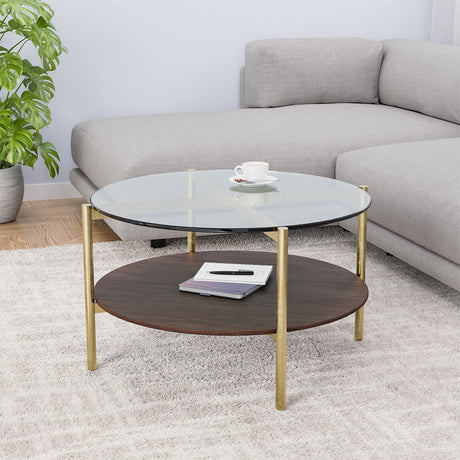 Nilkamal Adira Glass Top Metal Frame Center Table (Red Walnut)