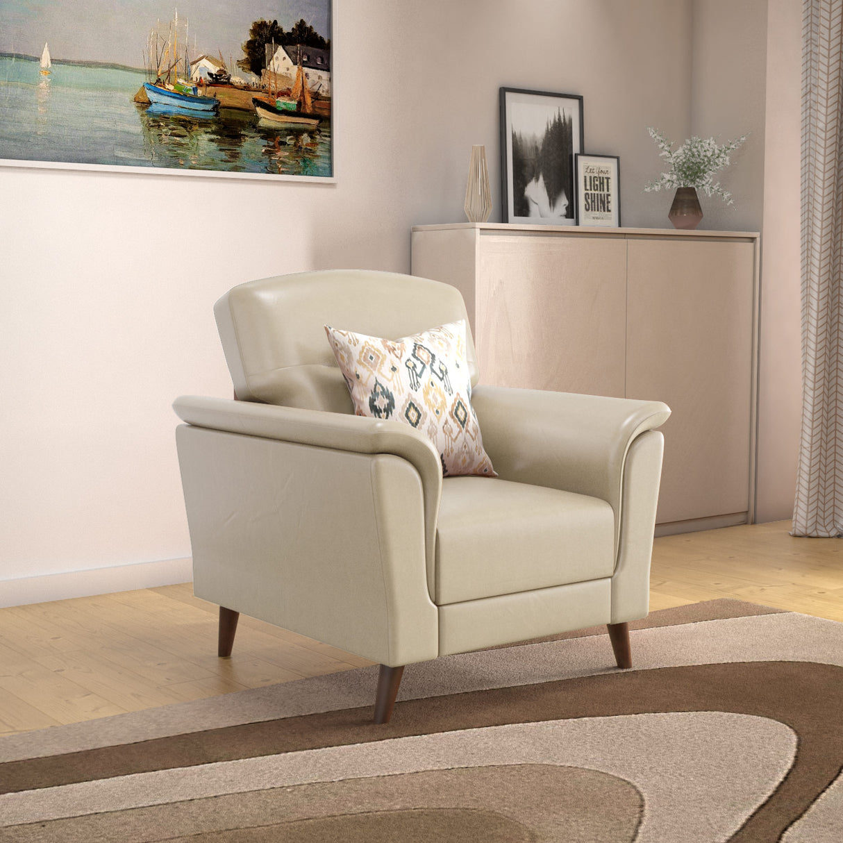 Aiden 1 Seater Leatherette Sofa- Beige