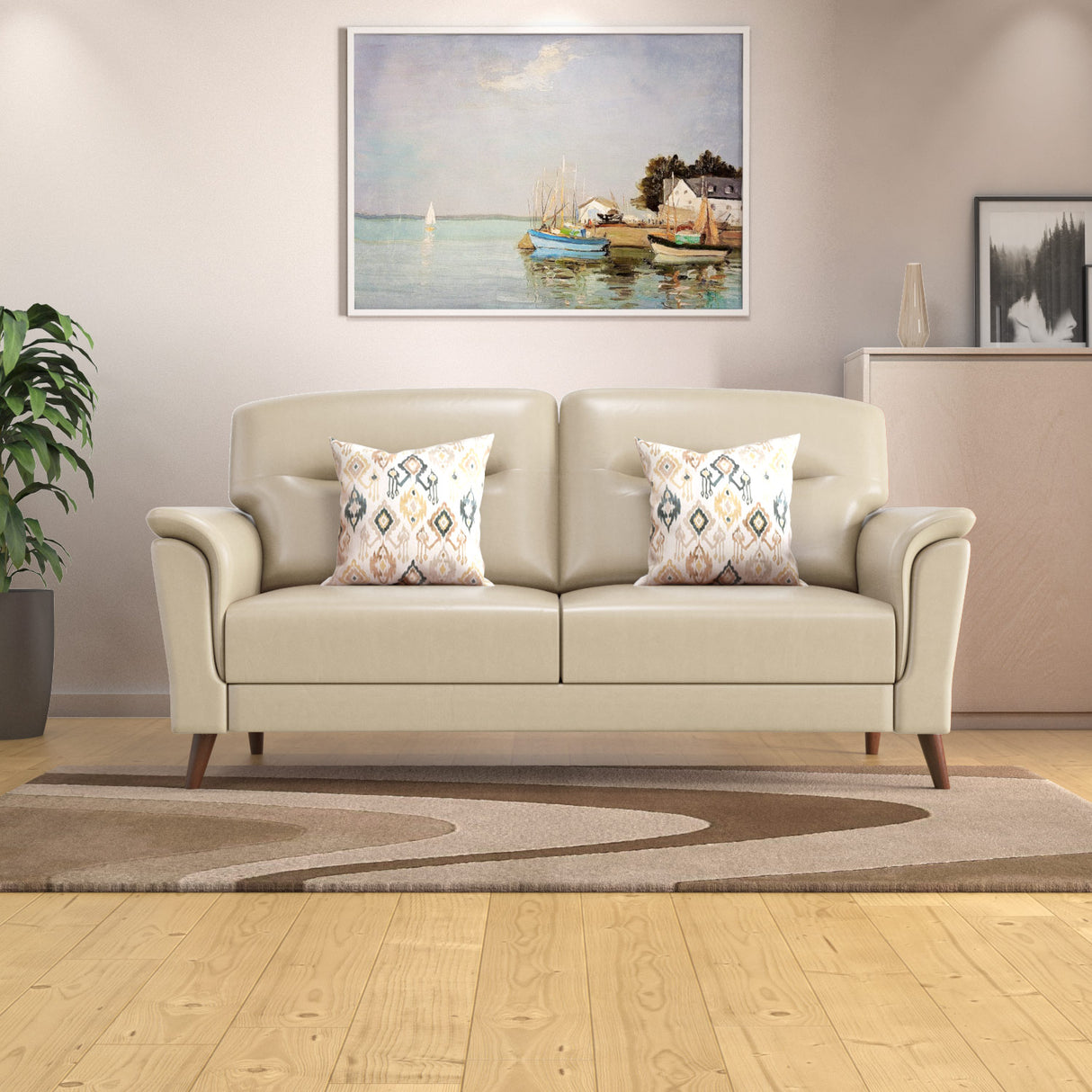 Aiden 3 Seater Leatherette Sofa- Beige
