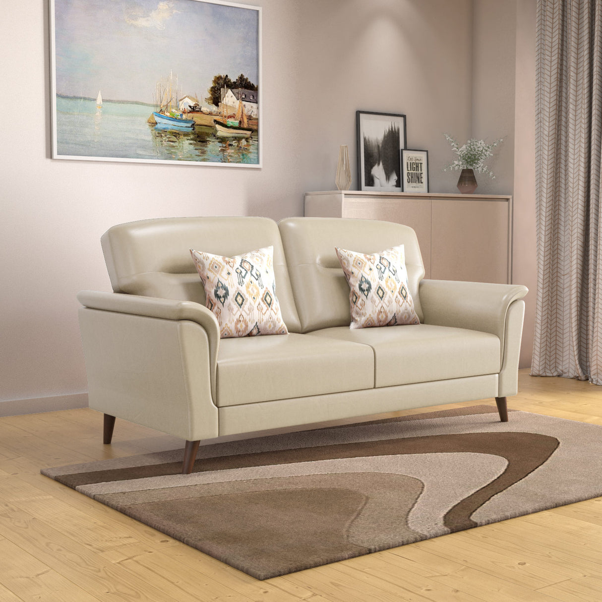 Aiden 3 Seater Leatherette Sofa- Beige