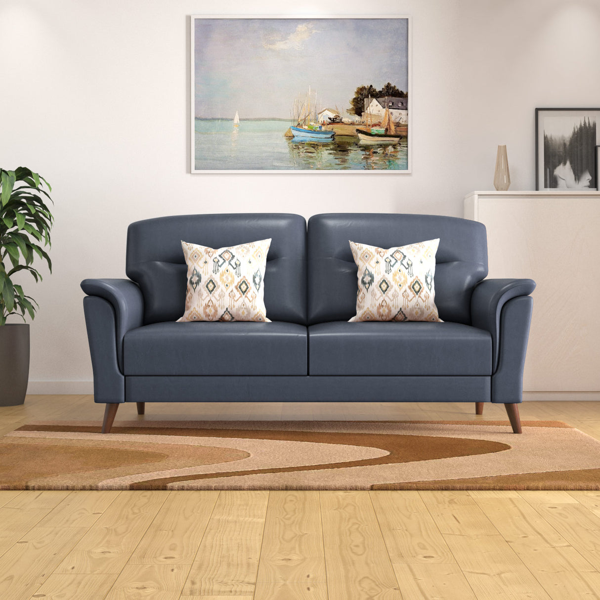 Aiden 3 Seater Leatherette Sofa- Navy Blue