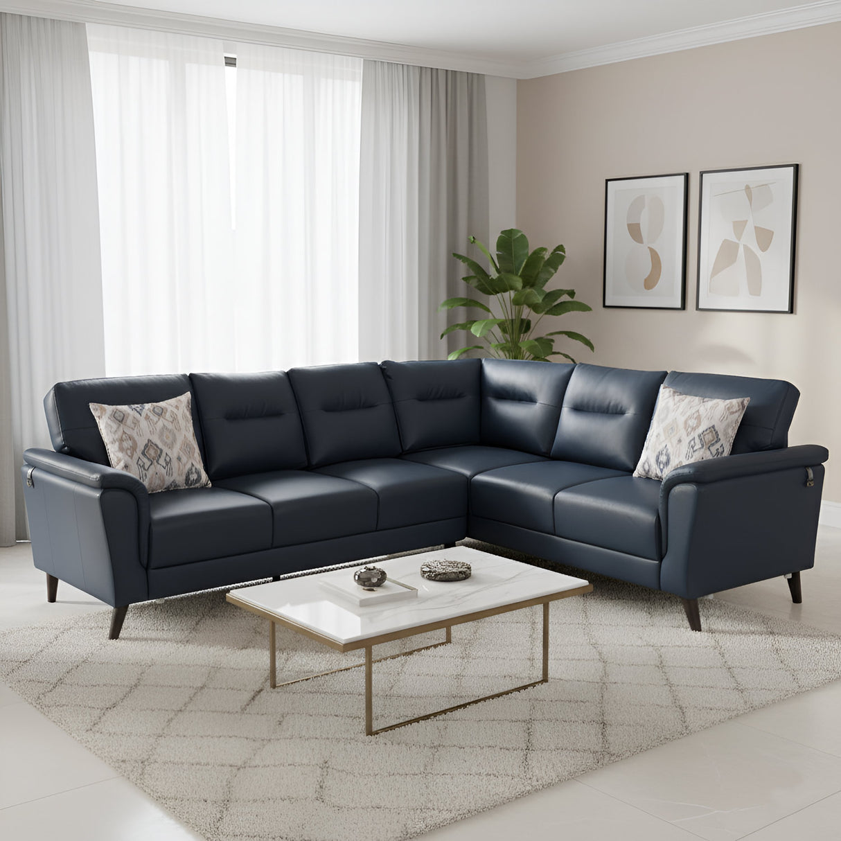 Aiden Corner Sofa- Navy Blue