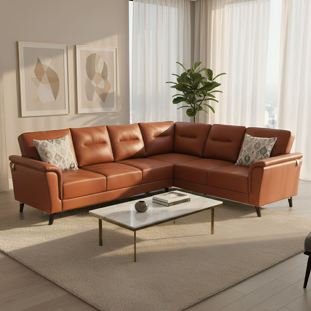 Aiden Leatherette Corner Sofa- Tan Brown