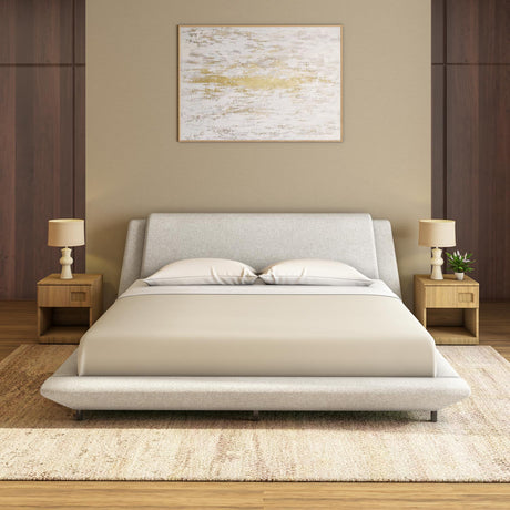 Jaslene Upholstered King Bed Without Storage- Beige