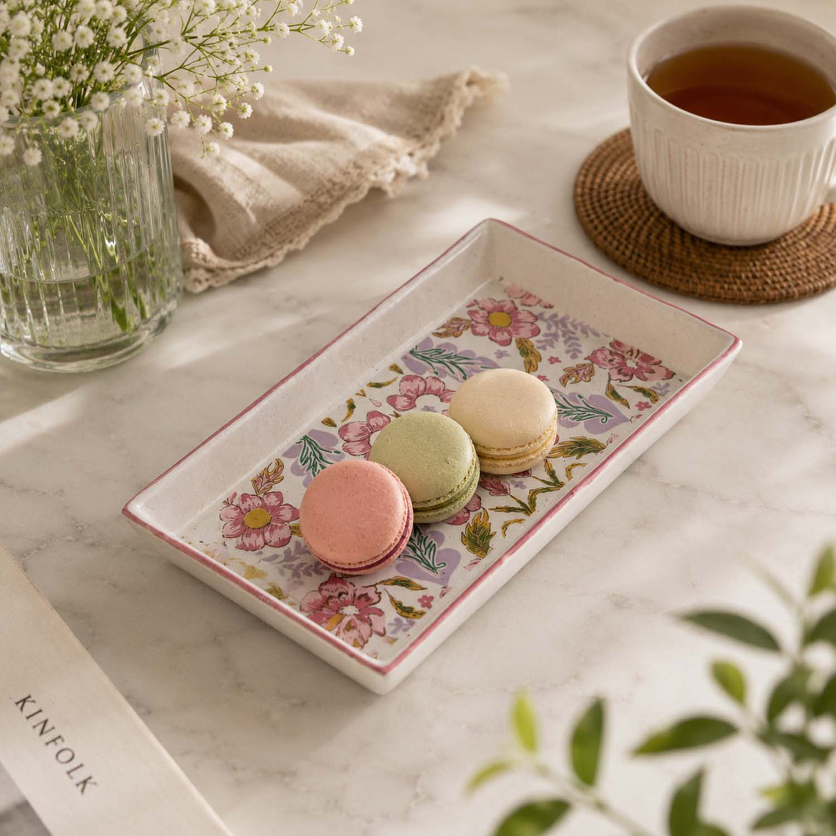 Floral Serving Platter- Pink