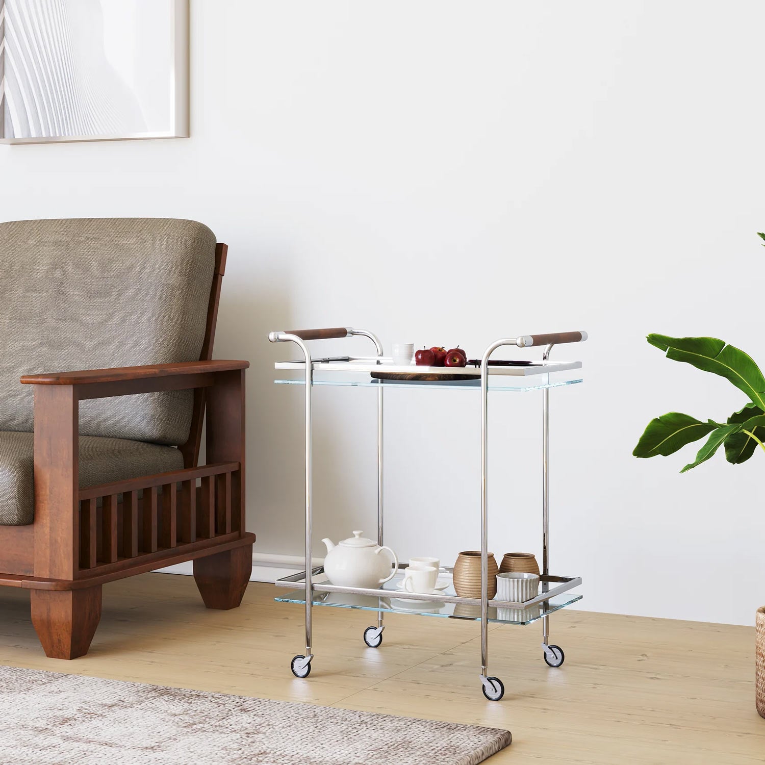 Abelia Serving Cart with Wheel (White)