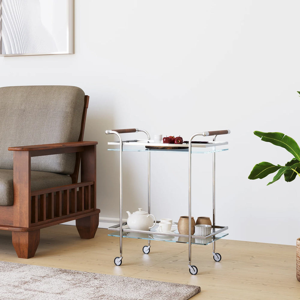 Abelia Serving Cart with Wheel (White)