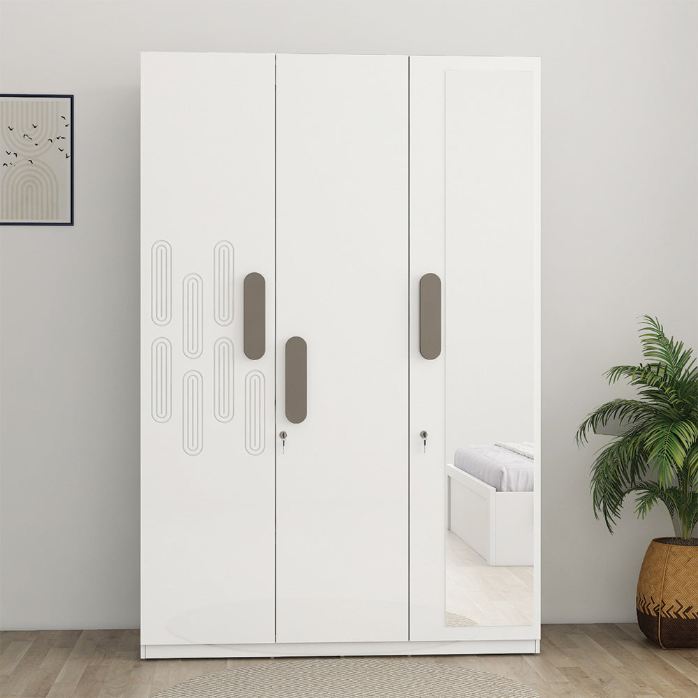 Nilkamal Agnes 3 Door Sliding Wardrobe with Mirror (White)