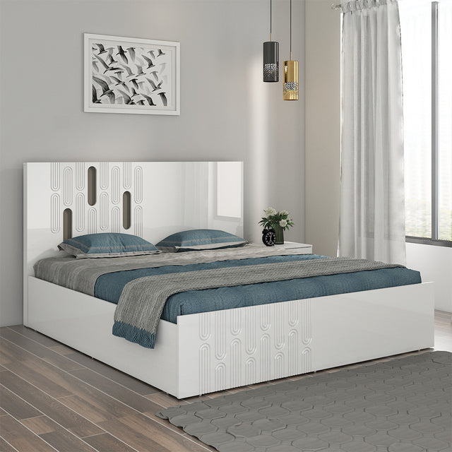 Nilkamal Agnes Queen Bed with Hydraulic Storage (White)