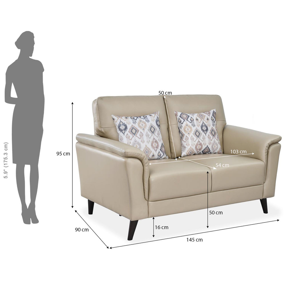 Aiden 2 Seater Leatherette Sofa- Beige
