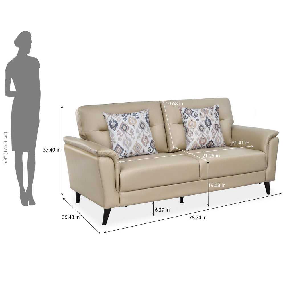 Aiden 3 Seater Leatherette Sofa- Beige