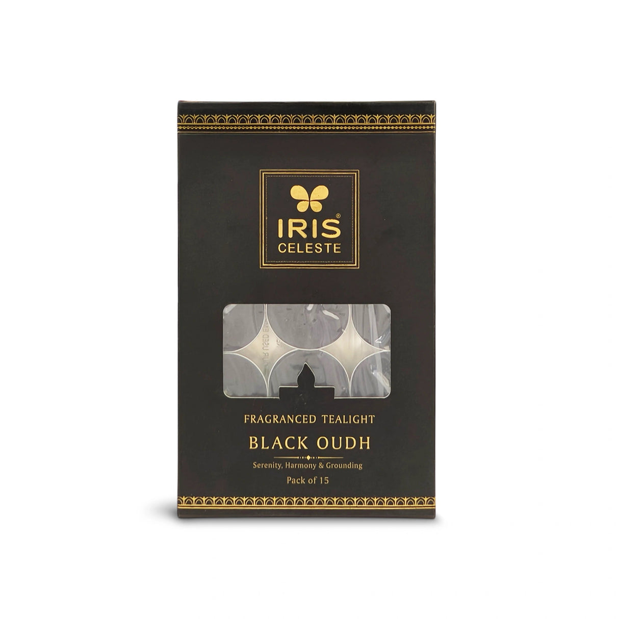 Iris Celeste Black Oudh Fragranced Tealight Candles Pack of 15