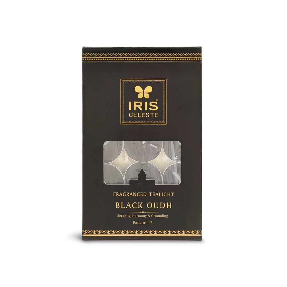Iris Celeste Black Oudh Fragranced Tealight Candles Pack of 15