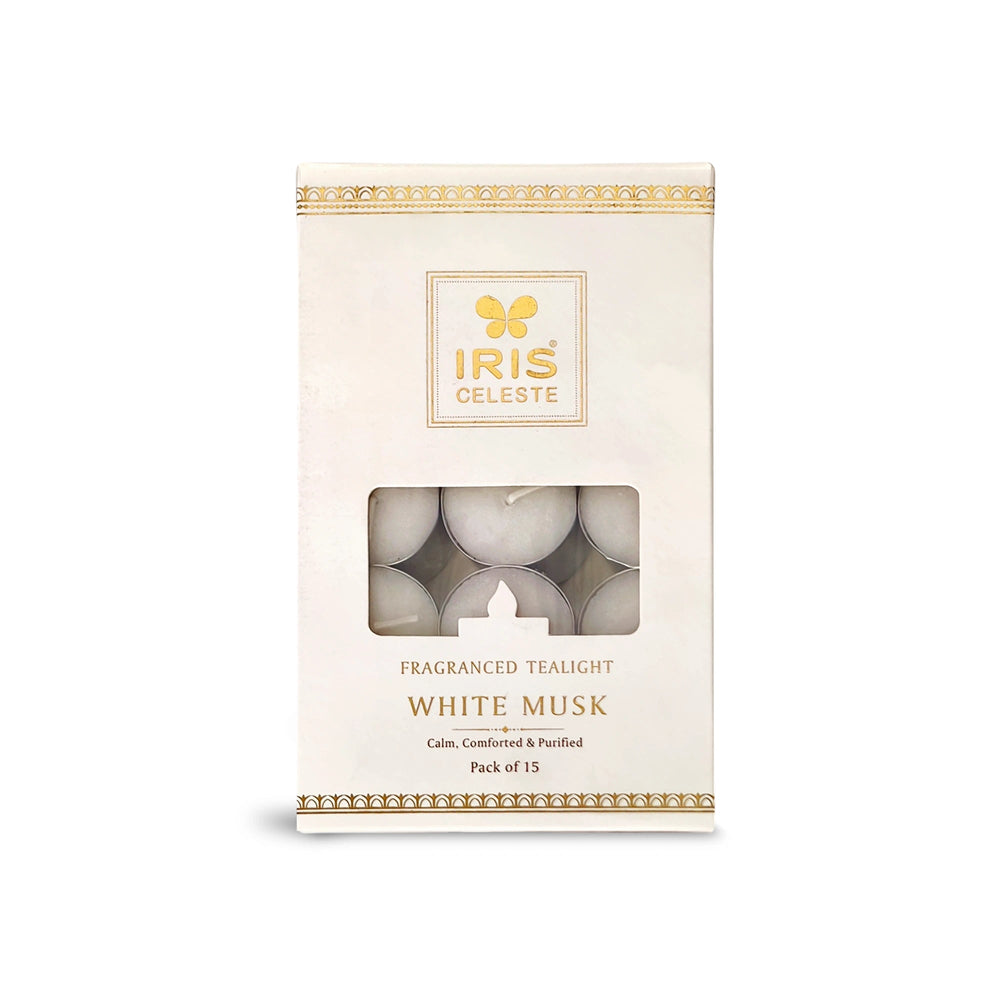Iris Celeste White Musk Fragranced Tealight Candles Pack of 15