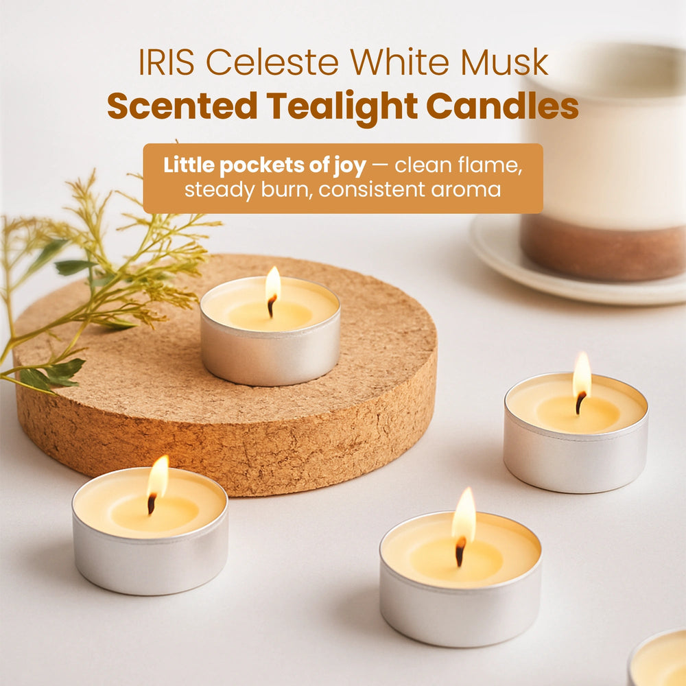 Iris Celeste White Musk Fragranced Tealight Candles Pack of 15