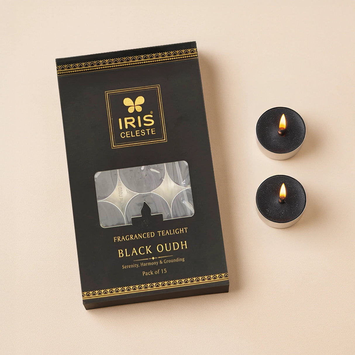 Iris Celeste Black Oudh Fragranced Tealight Candles Pack of 15