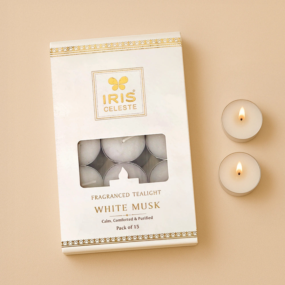 Iris Celeste White Musk Fragranced Tealight Candles Pack of 15