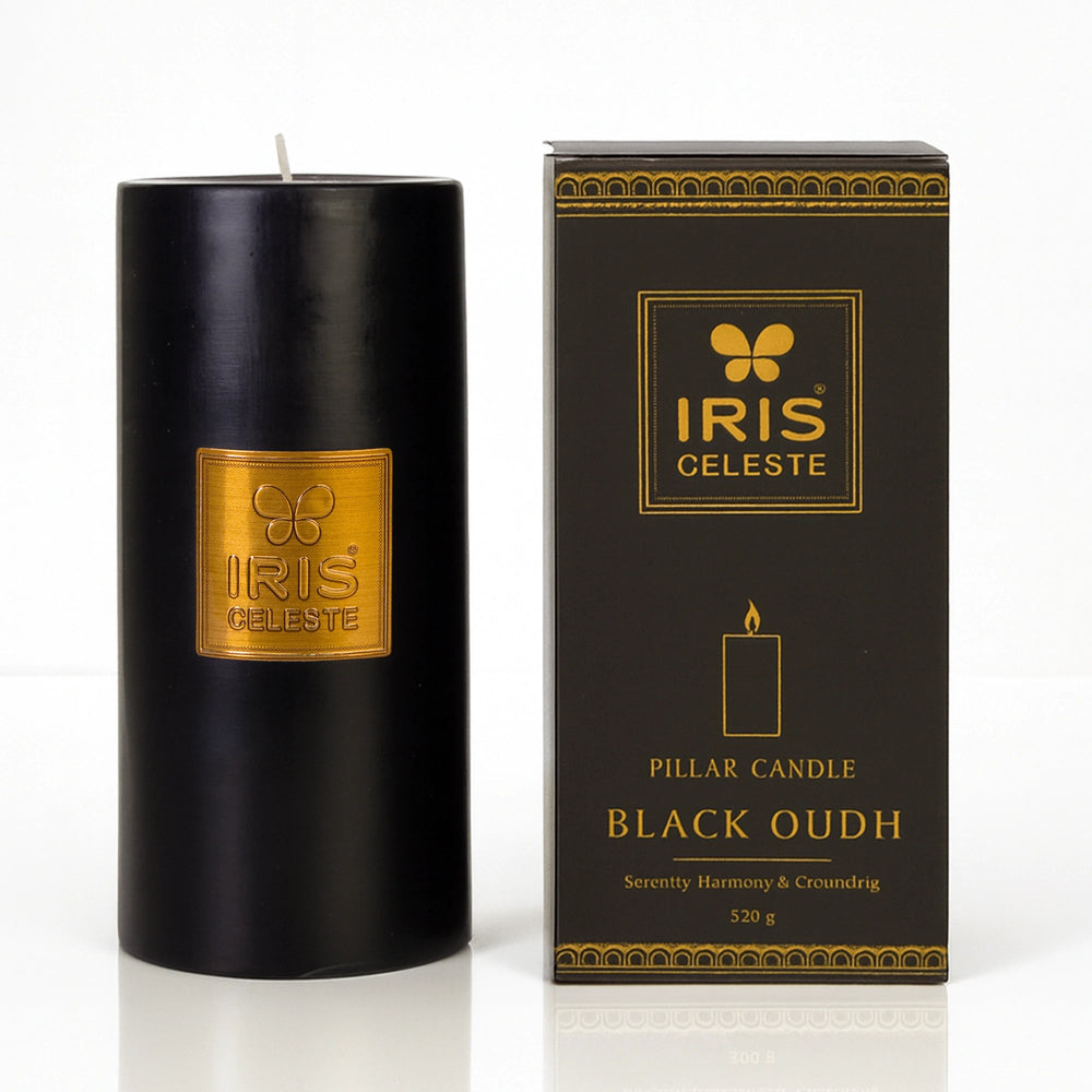 Iris Celeste Pillar Candle- Black, 2.8 X 6 Inch