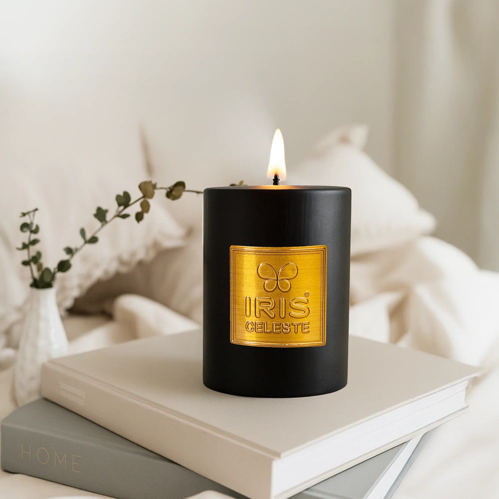 Iris Celeste Pillar Candle- Black, 2.8 X 6 Inch