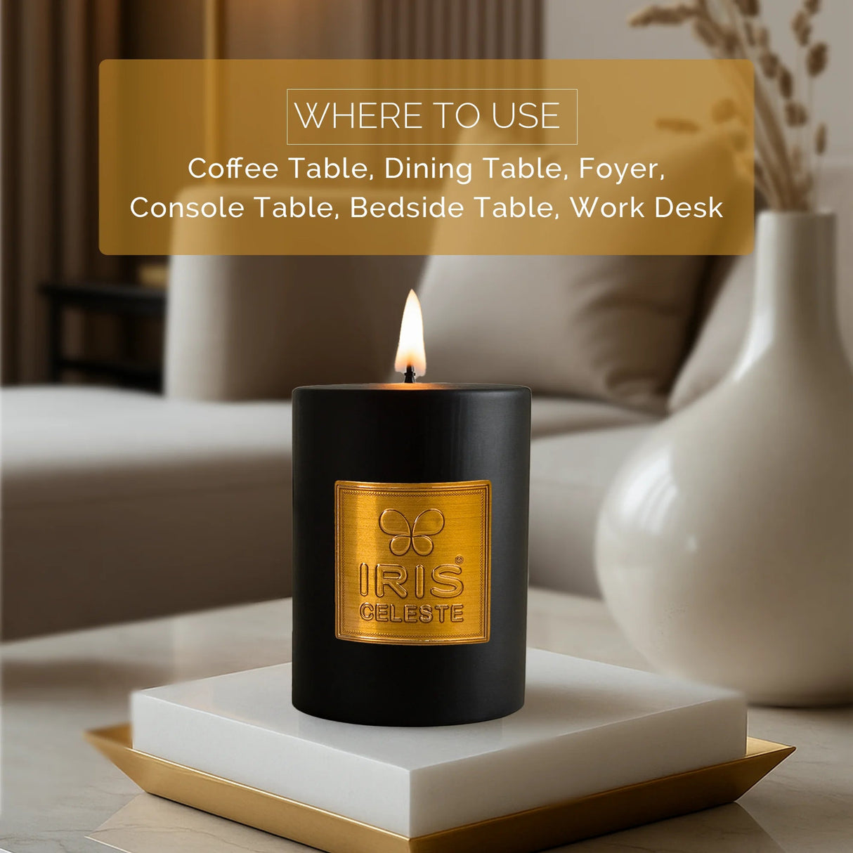 Iris Celeste Pillar Candle- Black, 2.8 X 4 Inch