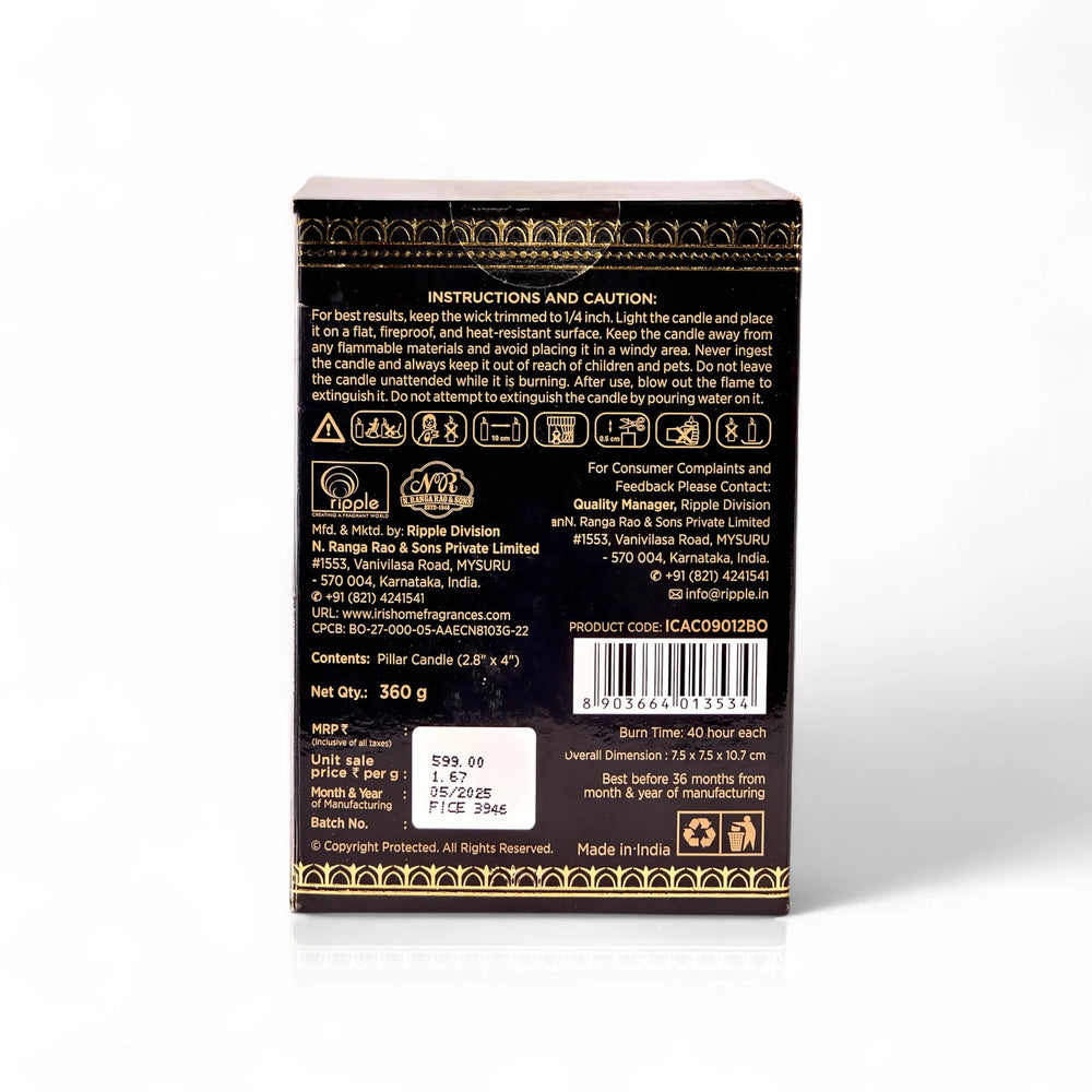 Iris Celeste Pillar Candle- Black, 2.8 X 4 Inch