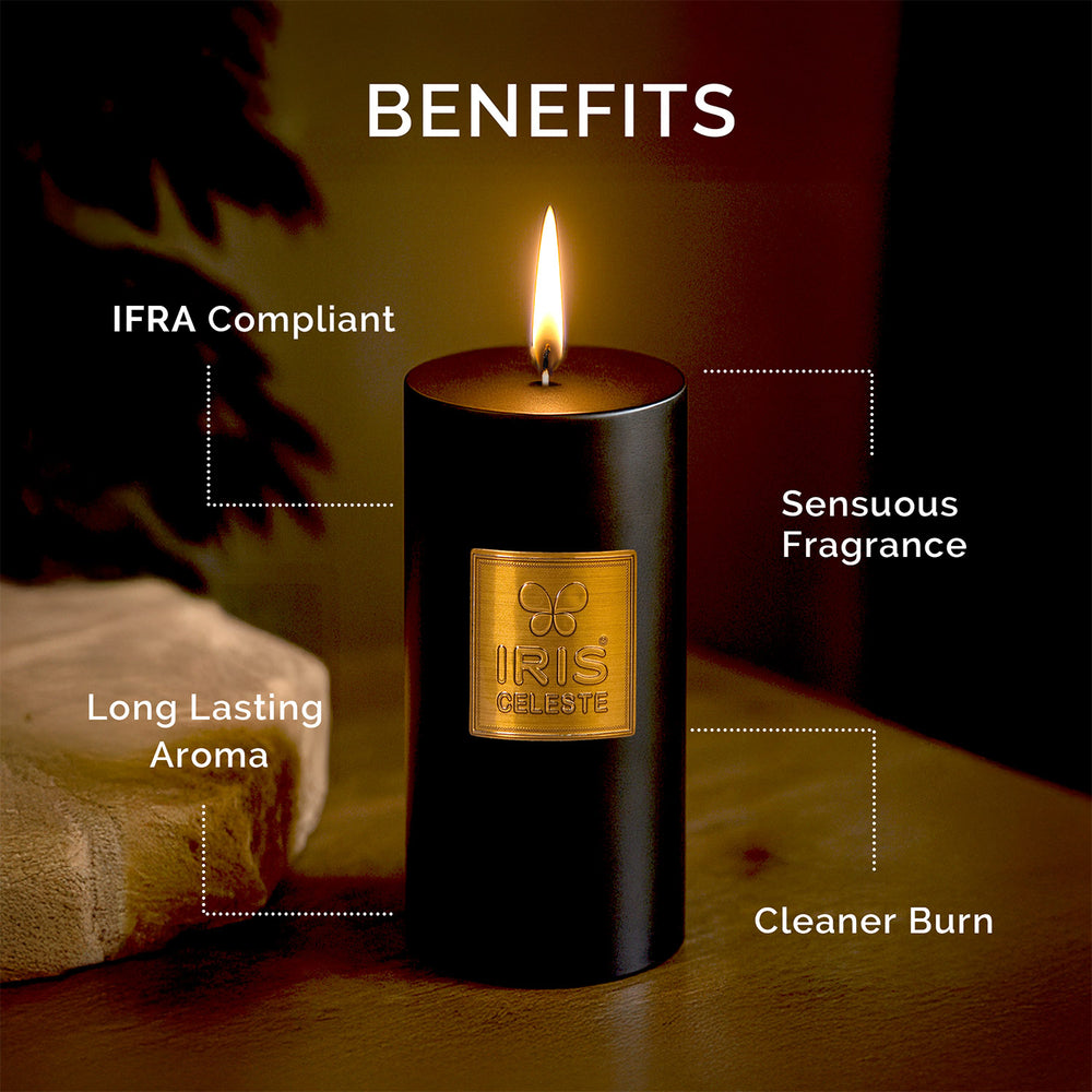 Iris Celeste Pillar Candle- Black, 2.8 X 6 Inch
