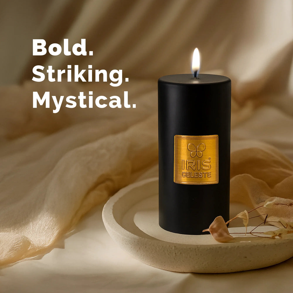 Iris Celeste Pillar Candle- Black, 2.8 X 6 Inch