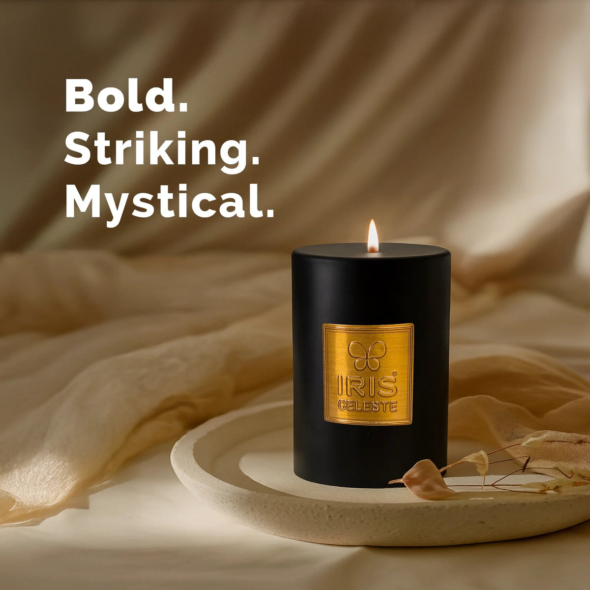 Iris Celeste Pillar Candle- Black, 2.8 X 4 Inch