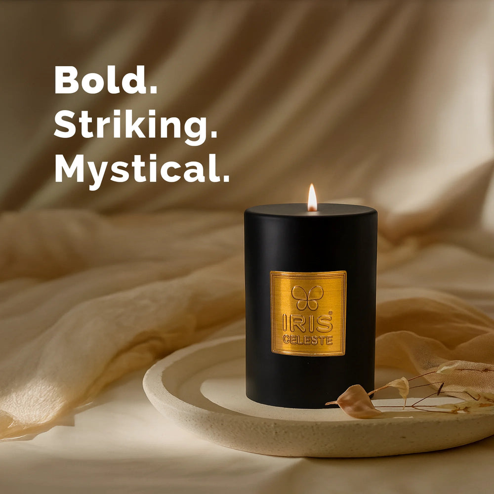 Iris Celeste Pillar Candle- Black, 2.8 X 4 Inch