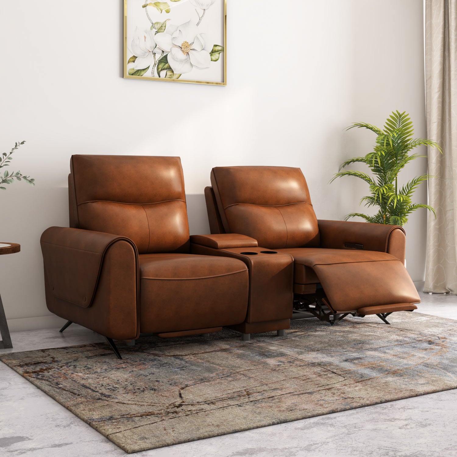 Beatrix 2 Seater Dual Motor Electric Recliner with Console- Brown
