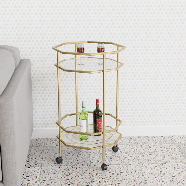 Nilkamal Callie Marble Serving Cart (Gold)