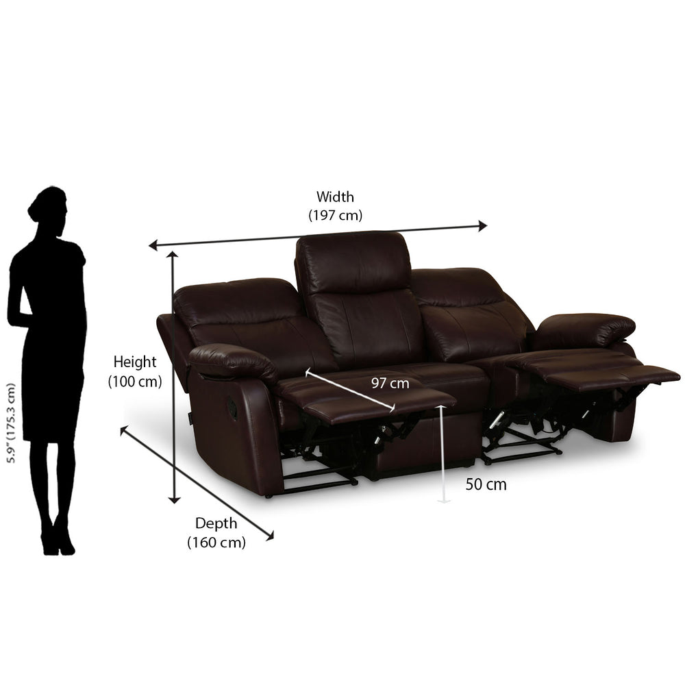 Carolina 3 Seater Sofa with 2 Manual Sofa Recliners- Brown