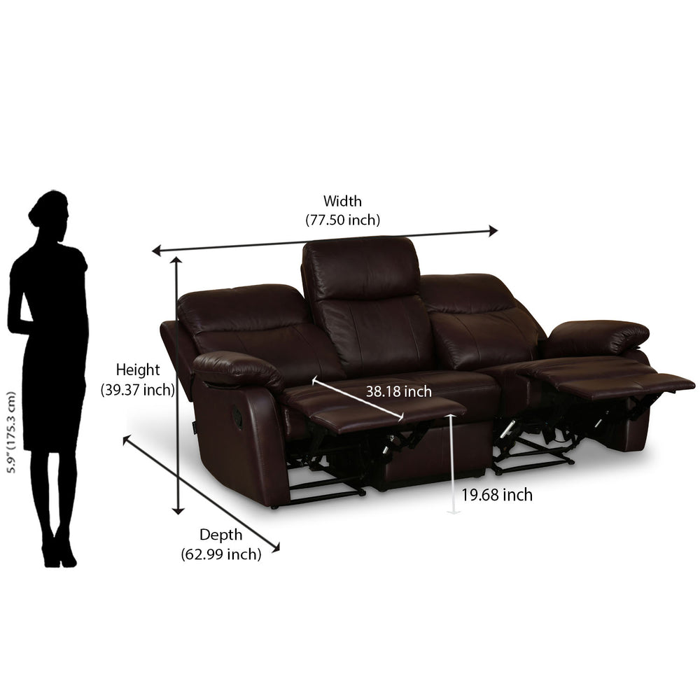 Carolina 3 Seater Sofa with 2 Manual Sofa Recliners- Brown
