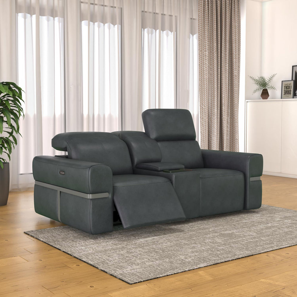 Castel 2 Seater Leather Electric Sofa Recliner with Storage Console- Green