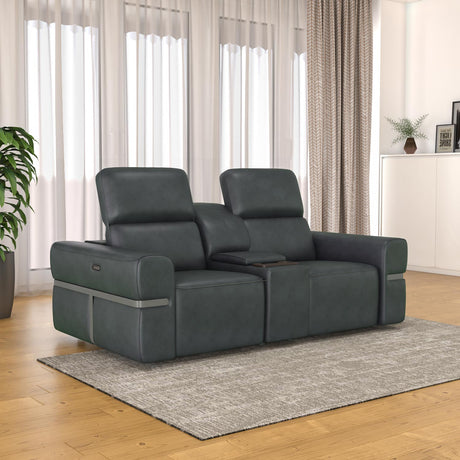 Castel 2 Seater Leather Electric Sofa Recliner with Storage Console- Green