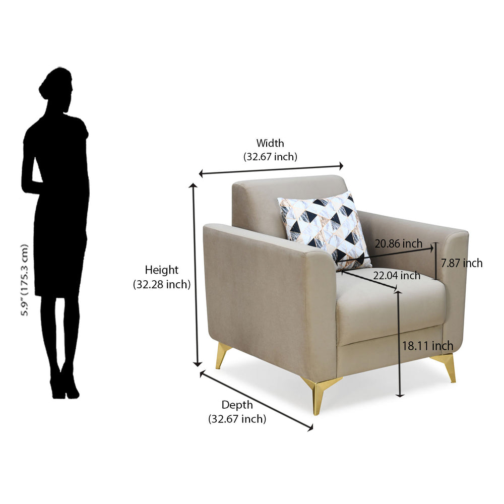 Cooper 1 Seater Fabric Sofa with Cushion- Beige