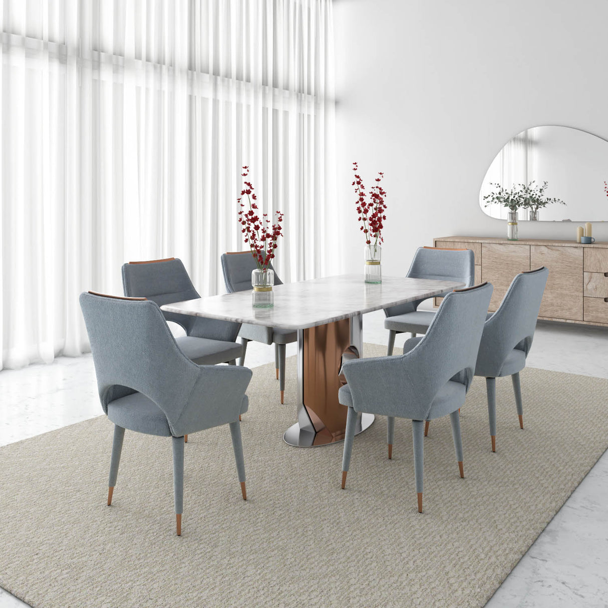 Nilkamal Cordelia 6 Seater Dining Set (Crystal Blue & Grey)