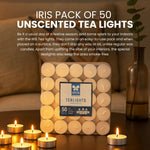 IRIS Unscented Tea Lights Pack of 50- White