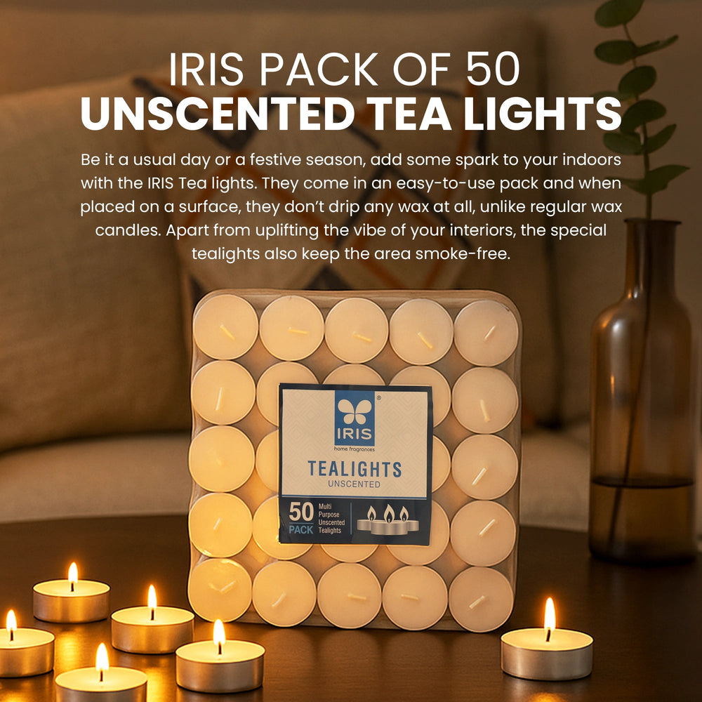 IRIS Unscented Tea Lights Pack of 50- White
