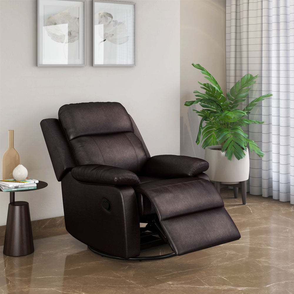 Carolina 1 Seater Swivel Rocker Manual Sofa Recliner- Brown