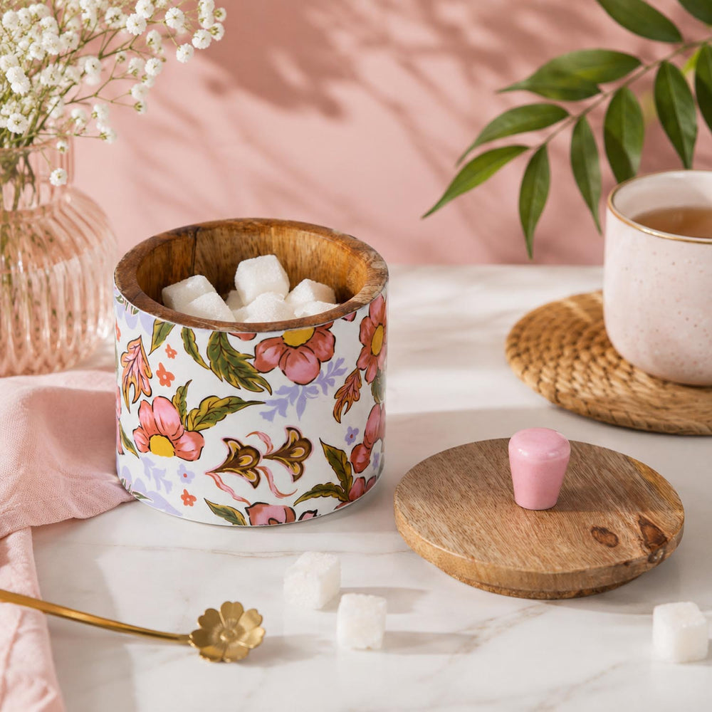 Small Round Wooden Cannister- Pink
