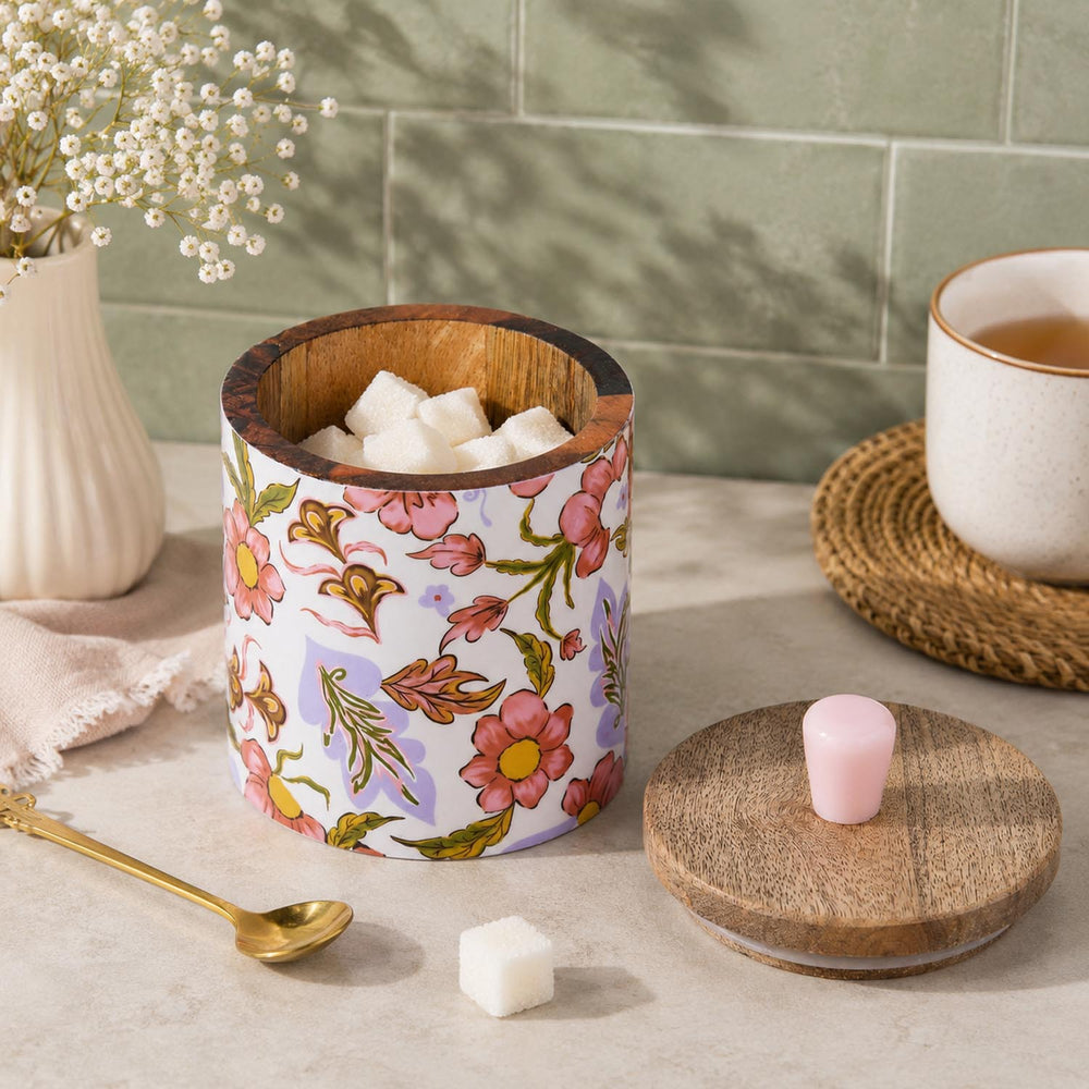 Medium Round Wooden Cannister- Pink