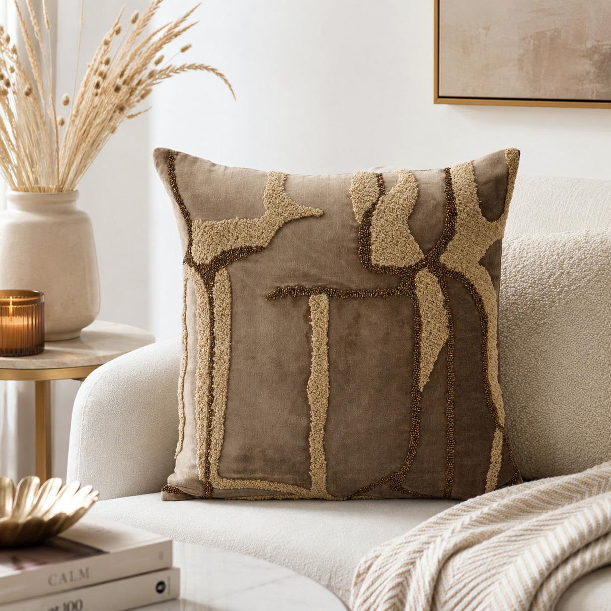 Abstract Vicose Velvet 16" x 16" Cushion Cover- Gold