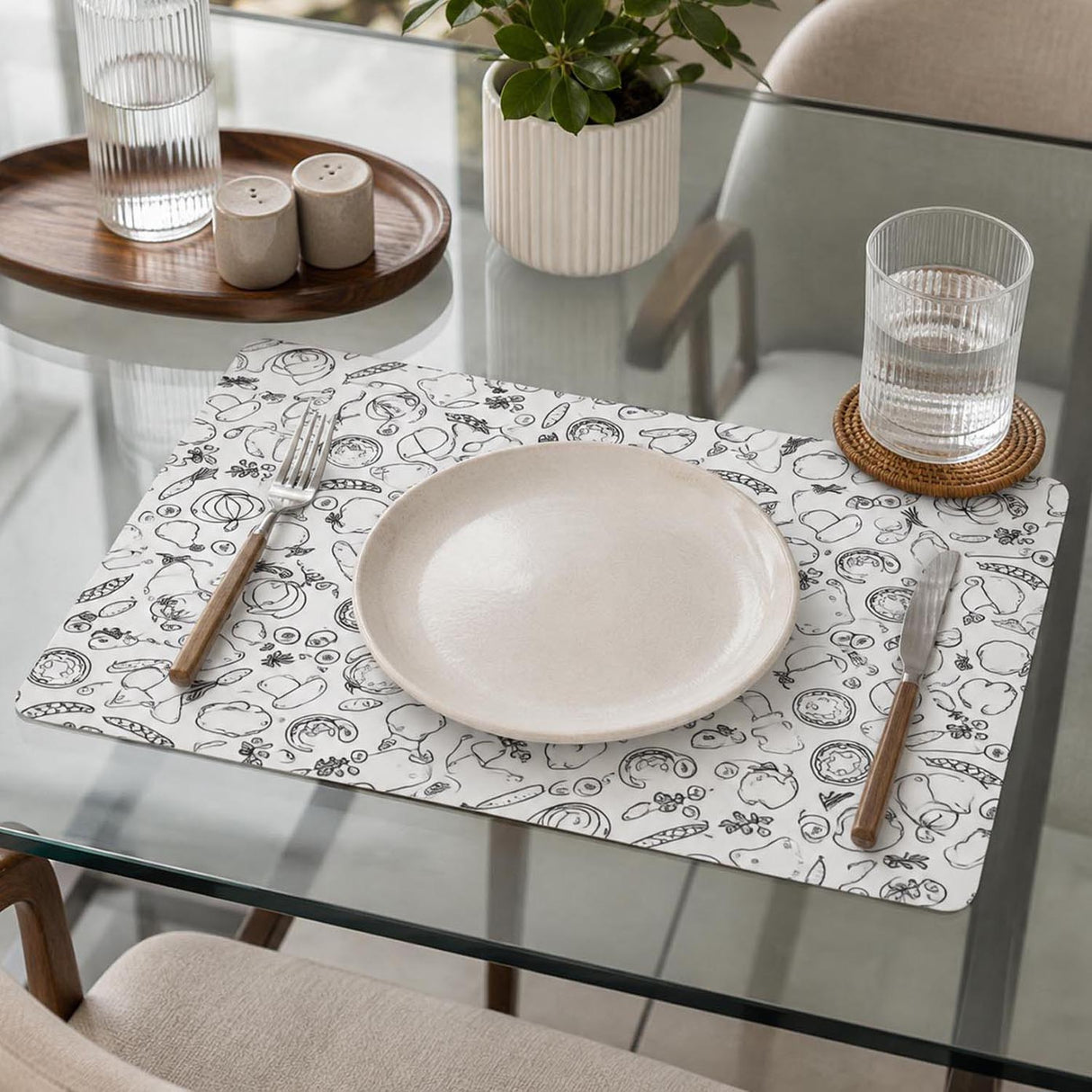 Doodle Print EVA Placemat Set of 4- Black