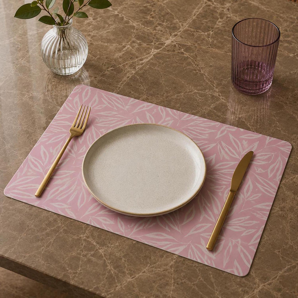 Leaves Printed EVA Placemat Set of 4- Pink